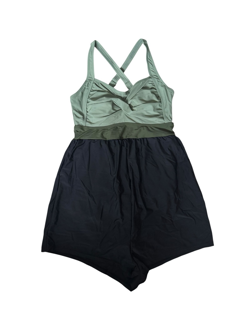 NWT BloomChic Colorblock Swim Dress One Piece Shorts Sage Green Black Size 12
